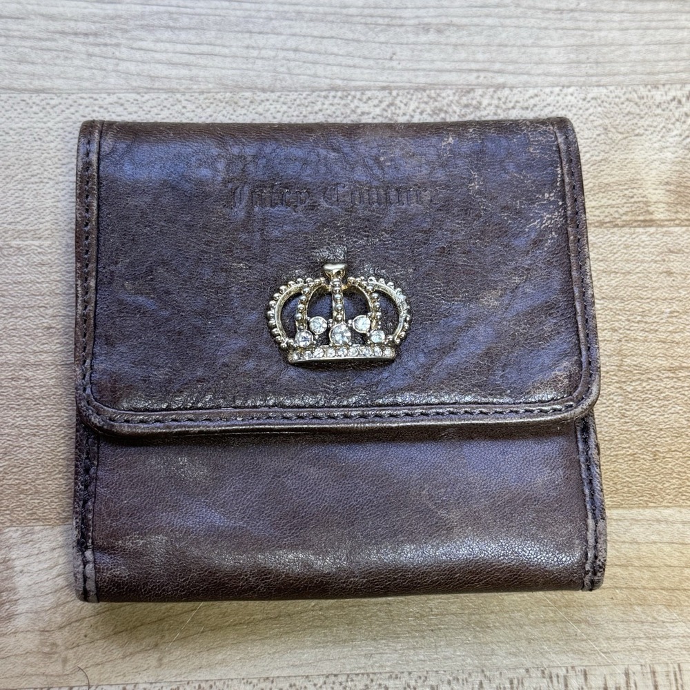 Vintage‎ Y2K Juicy Couture Small Brown Leather Coin Purse Crown Snap